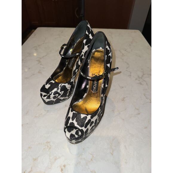 Vintage Tom Ford Platform Heels Cow Print Sz 39 made in Italy - Picture 15 of 16